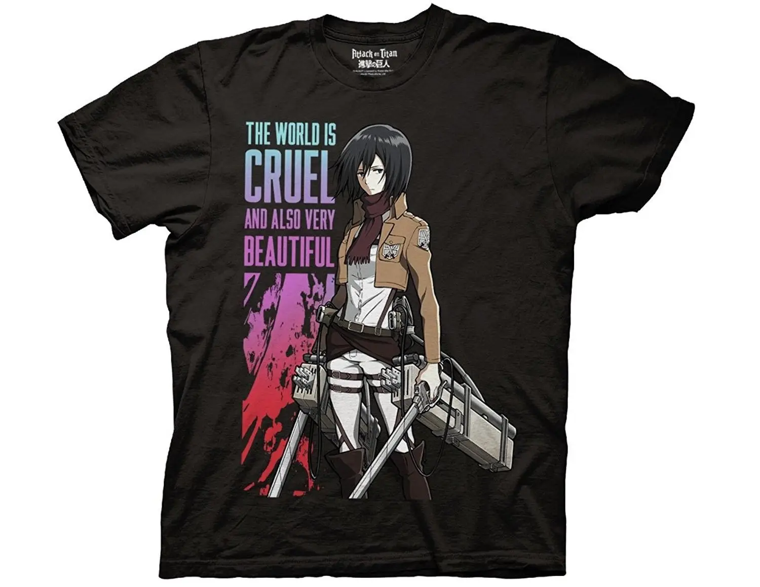 

Attack on Titan Mikasa The World is Cruel and Beautiful Graphic T-Shirt Free shipping Harajuku Tops t shirt Fashion Classic