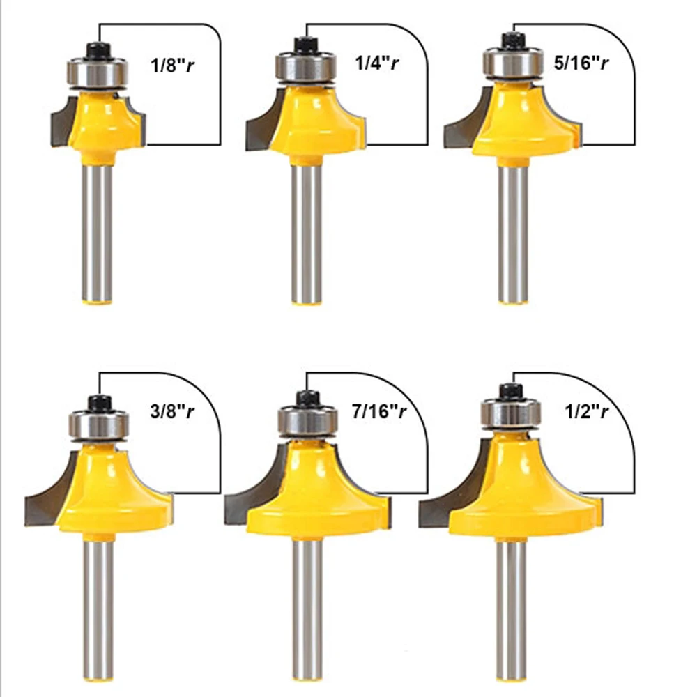 6pcs/set Bit Round Over Bead Edge Forming Router Bit Set 1/4" Shank-in