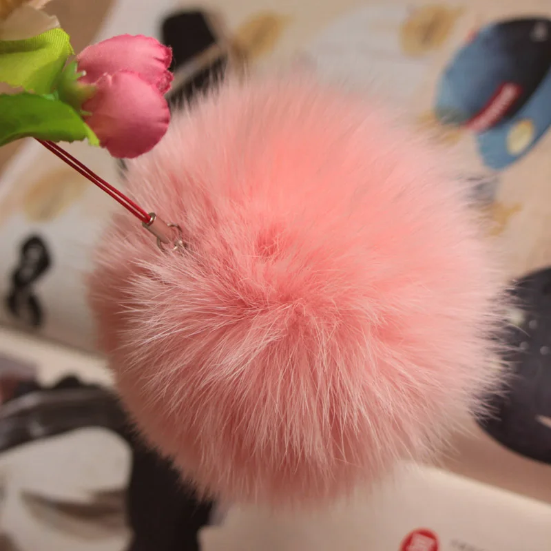 10 см натуральный мех лисы мяч пушистый пум DIY зимняя шапка Skullies шапка вязаная шапка помпоны F005-orange - Цвет: pink