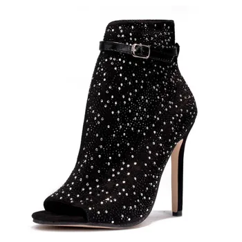 

EMMA KING Sandals Rhinestone Buckle Strap Pumps Women High Heels Sexy Open Toe Hollow Out Party Ladies Shoes 43 Summer Nightclub