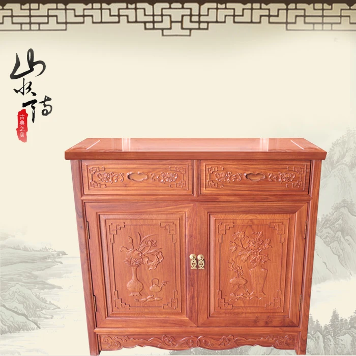 

Chinese wood-carved mahogany tea cabinet two pumping two African rosewood sideboard lockers shoe