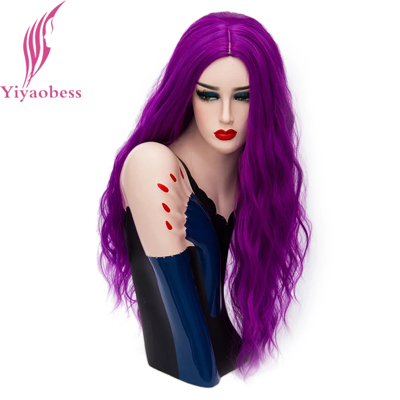 Best Seller Purple Wig Natural-Hair Cosplay Pink Synthetic Long Green Women Wavy 28-Colors Yiyaobess 9jLz8eWg