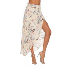 Женская Асимметричная юбка с цветочным принтом и длинным подолом, Повседневная летняя NFE99