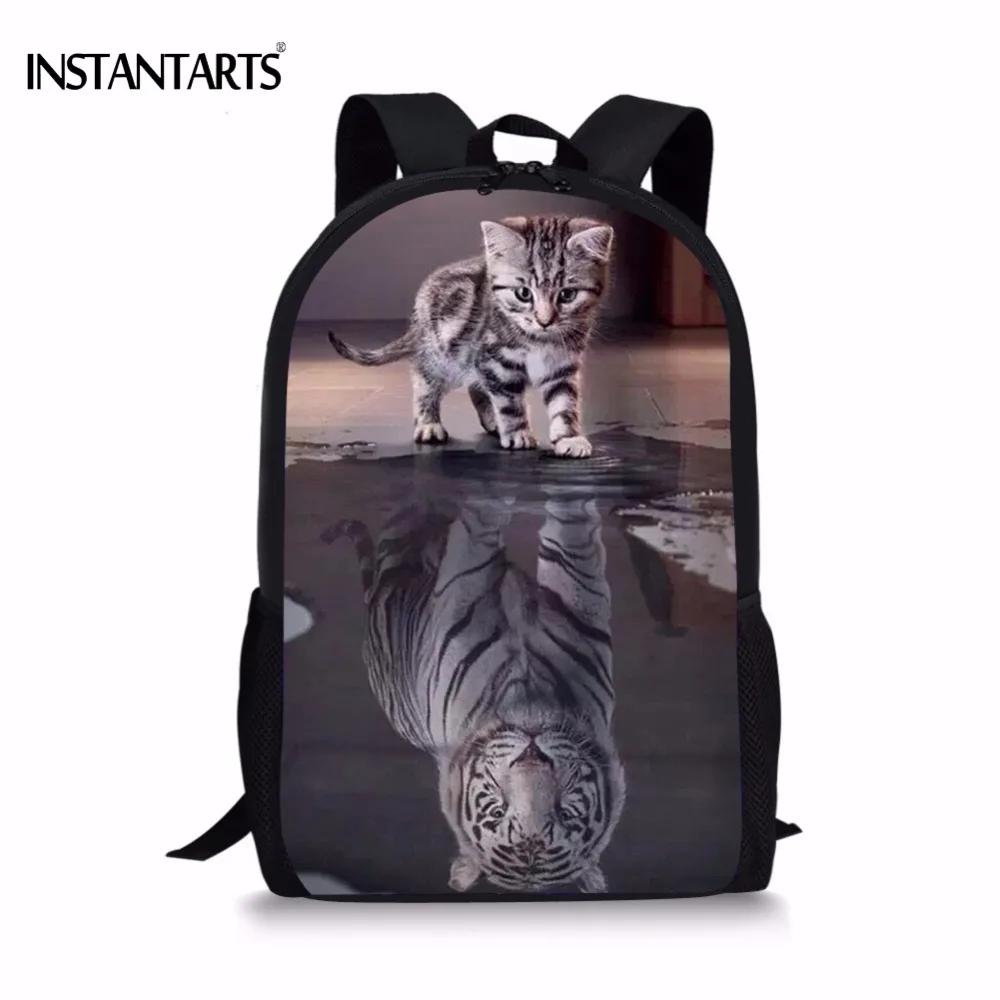 INSTANTARTS Забавный 3D Кот отражение Тигр принт мальчики девочки школьные сумки ученики начальной школы рюкзак повседневная детская школьная сумка