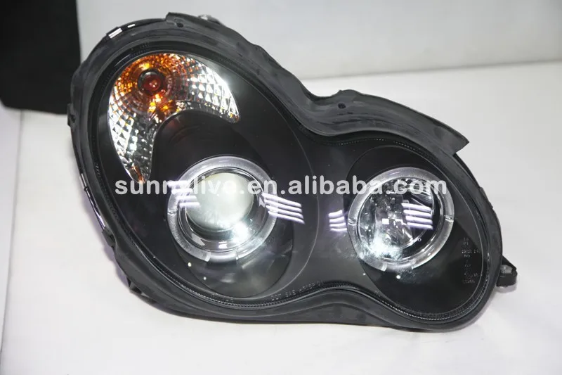 Для benz 2000-2007 год W203 C63 C200 C230 C280 C300 LED Ангельские глазки светодиодные фары автомобиля Черный Корпус sn