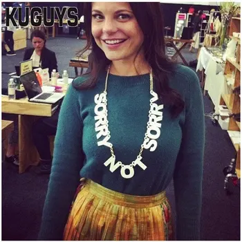 

KUGUYS Fashion Jewelry White Acrylic Letter Necklace for Women Trendy "SORRY NOT SORRY" Pendant Necklace Gold Long Link Chain