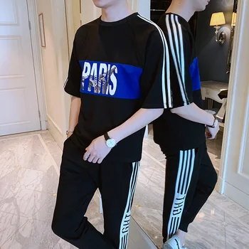 

Men's Leisure Suite New Medium Sleeved T<UNK> Men's Casual Pants Summer Short Sleeved Sports Suite Nine Pants