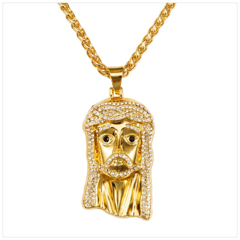 Jesus Piece Pendant Necklace NEW Golden CZ Iced Out Bling