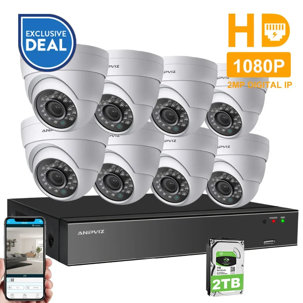 

Anpviz 8CH 1080P POE NVR Kit CCTV Camera System HDMI 2MP Outdoor Security IP Camera P2P Video Surveillance System Set HDD Option