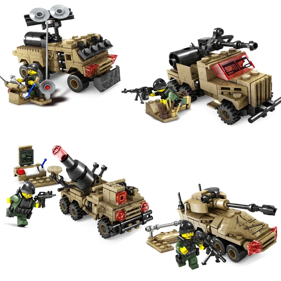

4in1 Field Army Soldiers Armored Vehicles Tanks Military War Weapons Set Building Blocks Compatible Legoings Land Special Forces