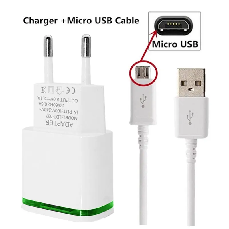 2 usb порта адаптер для смартфона Европейское зарядное устройство для iphone XR xs max Ipad кабель для передачи данных для samsung a50 a80 a90 s8 s9 s10 plus USBC - Тип штекера: micro and EU Charger