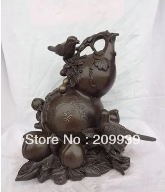 

00622"15"Chinese Pure Bronze Refine FengShui JiXiang d Fu Gournd Shou Peach Statue
