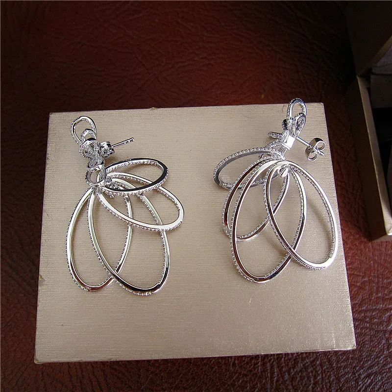 

Luxury micro pave setting AAA cubic zirconia ho ops drop earrings dress patry accessaries E2301