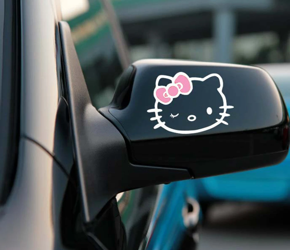 2 x Funny Hello Kitty Car Stickers Car Decal Rear View Mirror Decals