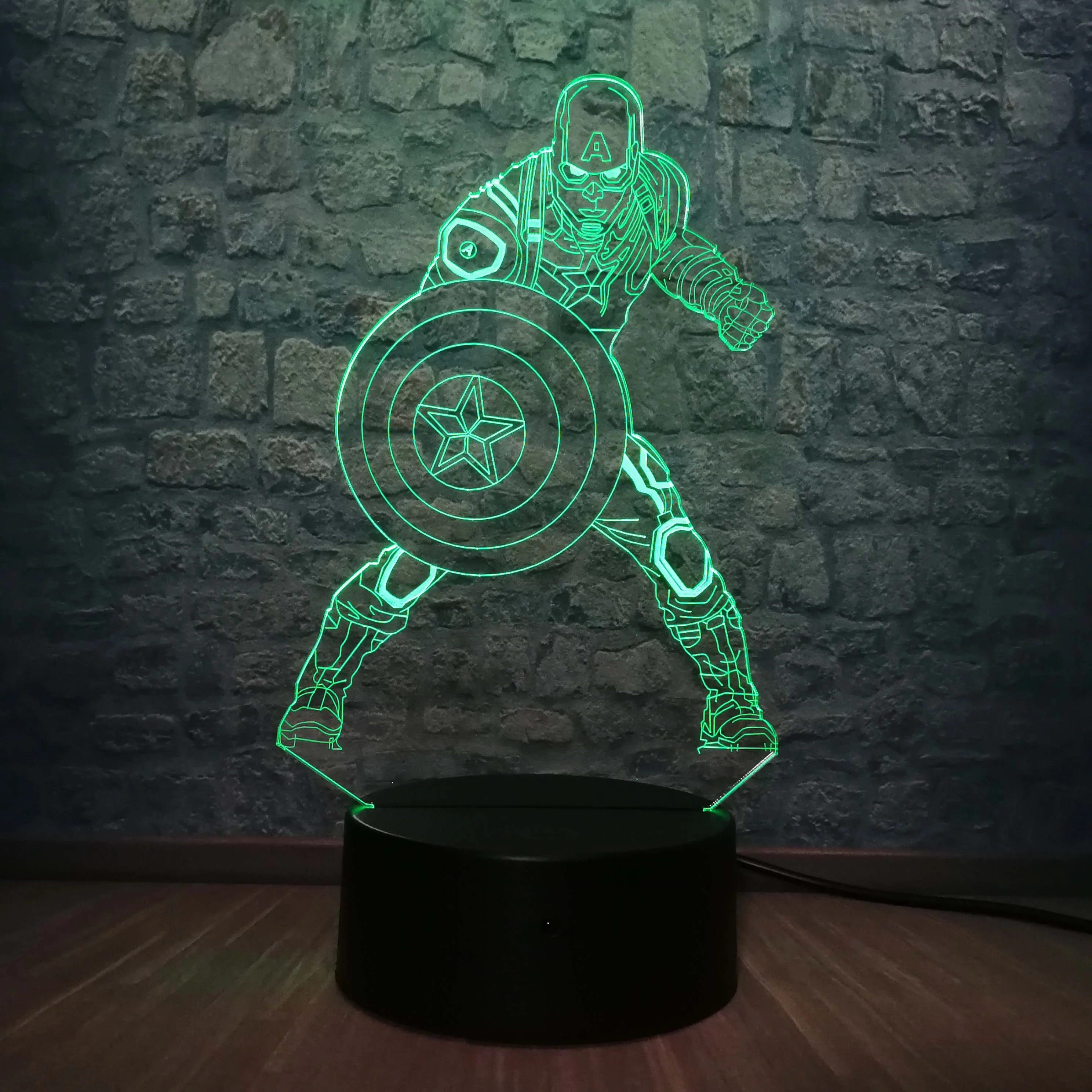 

Marvel Movie Captain America Shield Figure 3D LED Lamp Table Night Light Illusion Touch Multicolor RGB Blub Boy Kids Toy Gift