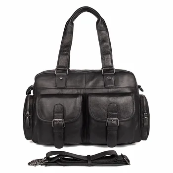 

JMD 100% Cow Leather Men's Handbag Classic Solid Black Laptop Bag Hot Selling Shoulder Bag Fits Book 7381A
