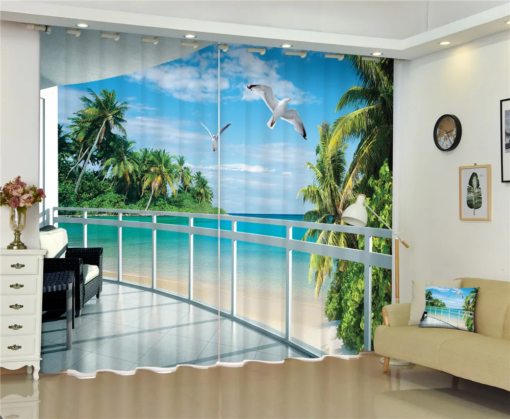

Customized Beach Sea Luxury 3D Blackout Window Curtains for Living Room Bedroom Decorative Rideaux Drapes Cortinas pillowcase