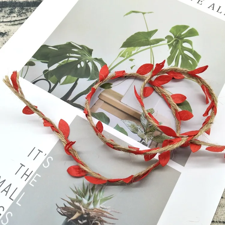 Nicro 1 ярд искусственные растения зеленые листья плетение пеньковая веревка Свадьба День рождения ротанга подарок букет вечерние украшения# Art05 - Цвет: Красный