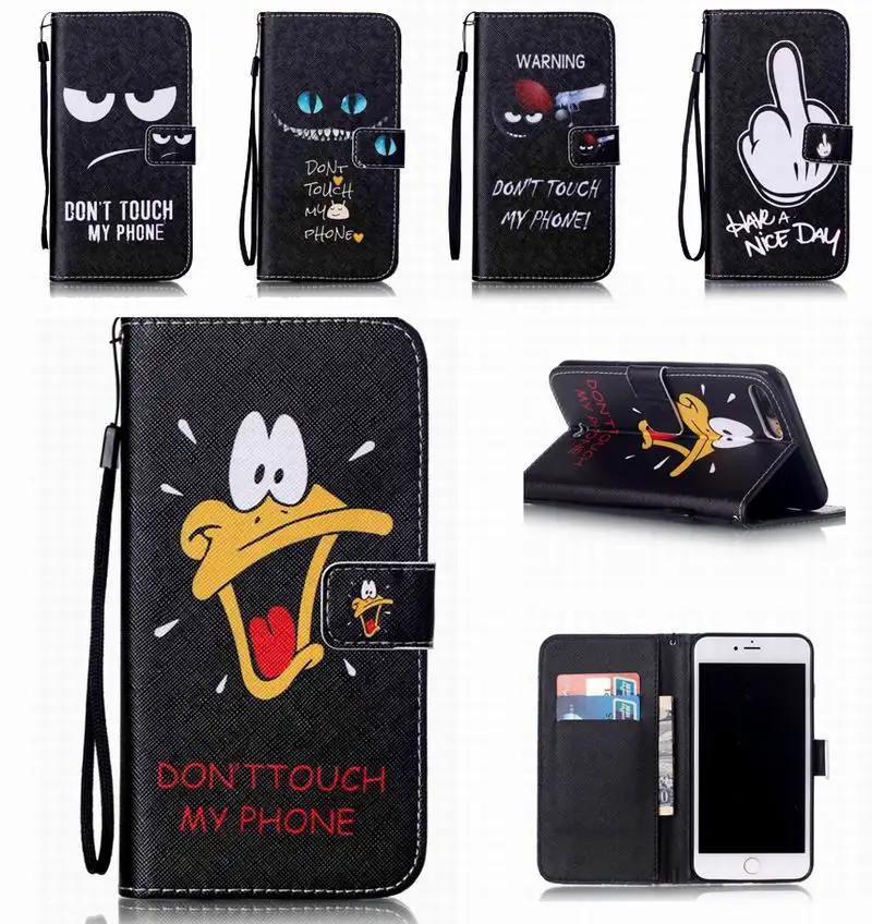

Personalize Case For i7 Plus 8Plus Retro Cool Cartoon Black PU Leather Wallet Flip Cover Case For iphone7 6 6S 5 5S SE 5C 4 4S