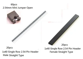 

100pcs total 2.54mm pitch Pin Header 1x40 Single Straight Type Male Female with mini jumper 2.54 mm Open