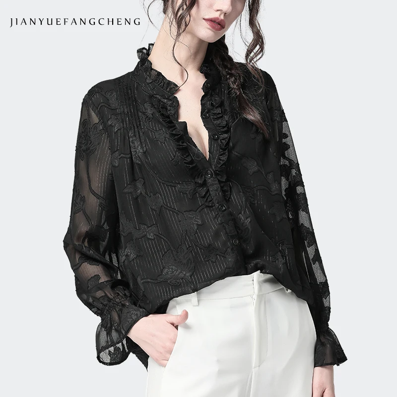 3D Floral Ruffled Tops Women' Blouse Flare Sleeve