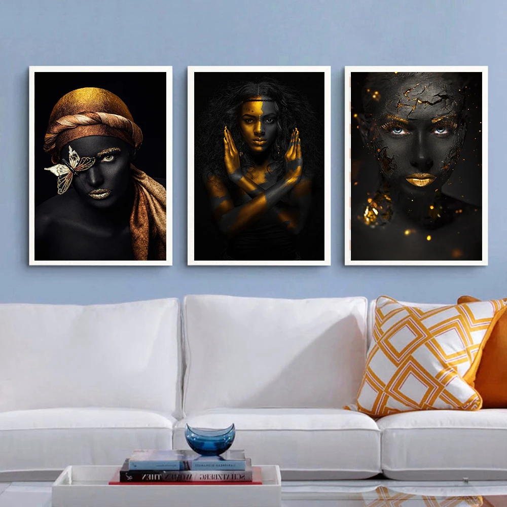 

Figure Modern Black-Skinned Women Gold Wall Art Canvas Painting Posters Living Room Decoration Picture Decor For Home No Frame