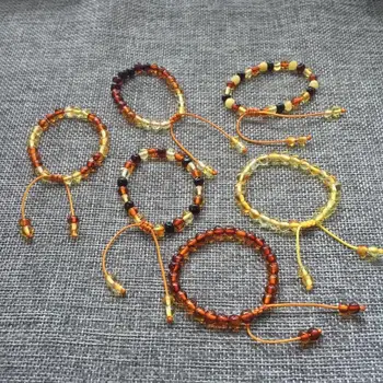 

Real Baltic Ambar Bracelets baby teething Macrame 4-5mm baroque ambar Beads adjustable bracelet Baby Gift with certificate card