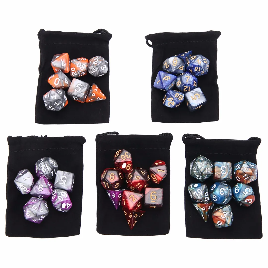 

35pcs Mixed Color D20 D12 D10 D8 D6 D4 Polyhedral Dice Sets For Dungeons Dragons Board Table Games + Bags