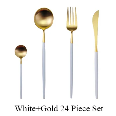 24 шт. набор посуды 304 нержавеющая сталь черный набор столовых приборов нож набор вилок столовые приборы Золотая тарелка Прямая поставка - Цвет: White Gold