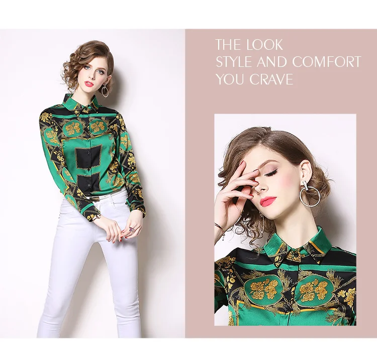 Simgent модная весенняя рубашка с длинным рукавом и отложным воротником, Повседневная элегантная рубашка с принтом, женские топы, блузки, зеленые Блузы SG812251