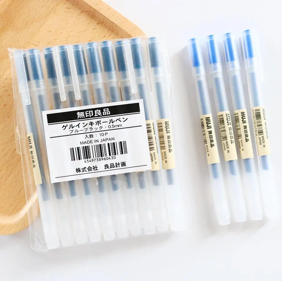 

MUJI 10pcs Gel Color Pen Black/Blue/Red Ink Color Pens 0.5mm 0.38mm Cute Pens School Stationary Stylo Kawaii Line Caneta Gel