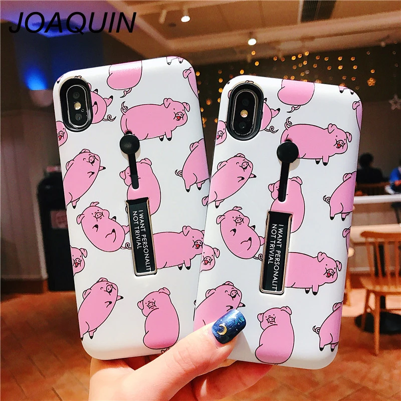 Cartoon Pink Cute Pigs Phone Case For iPhone Xs Max XR XS 6 6S 7 8 Plus X Soft shell hidden ring Mobile Bags &amp Cases |
