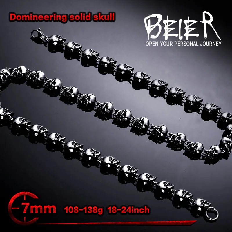 

BEIER Domineering 7mm Width Stainless Steel Punk Rock Skull Chain Custom Long Necklace High Quality BN1031