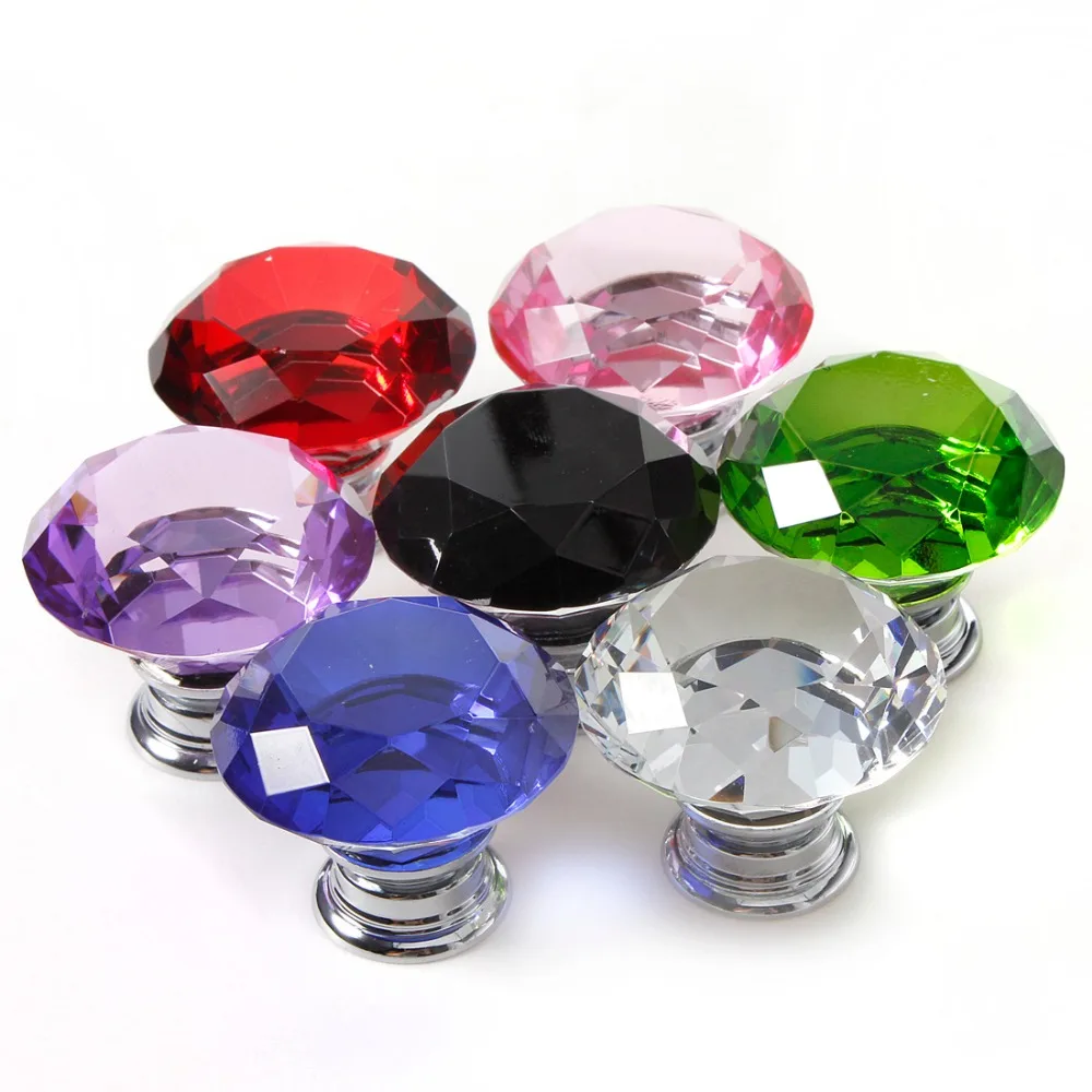 

Colorful 30mm Diamond Shape Design Crystal Glass Knobs Cupboard Drawer Pull Kitchen Cabinet Door Wardrobe Handles Hardware