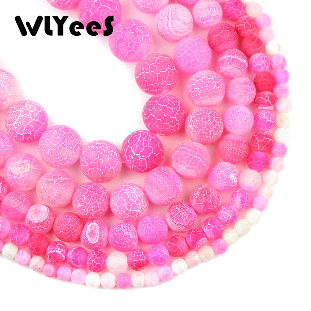 

WLYeeS Pink Weathered Natural carnelian beads Stone 6 -12mm Round Loose Bead for Jewelry Bracelet Making DIY fashion Accessories