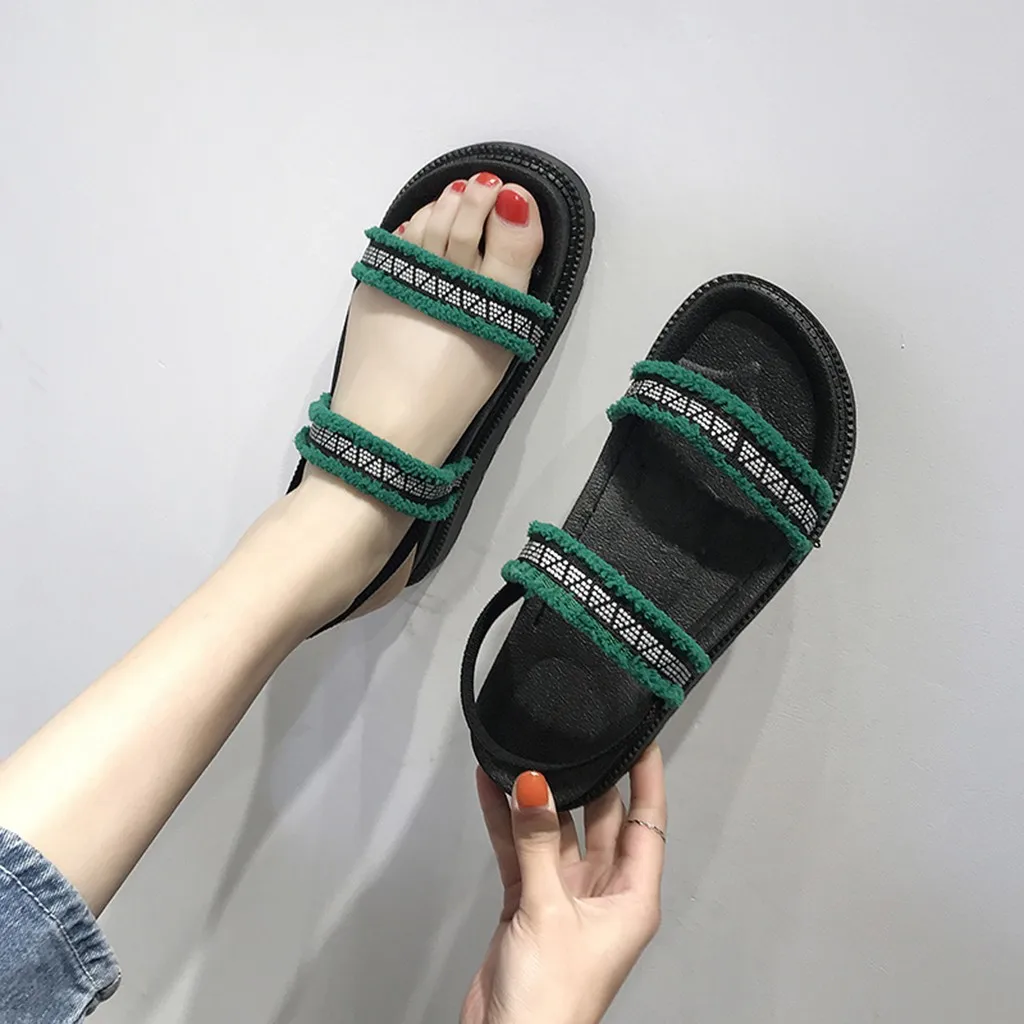

MUQGEM 2019 Womens Flats With Sport Slip-on Girls Sandals Elastic Flatform Sliders Shoe Women's Summer Sandals Fashion Sandals