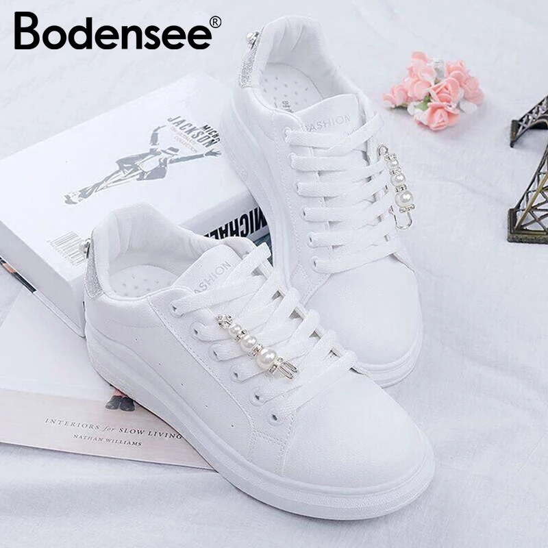 

BODENSEE Women Canvas Shoes Women's Vulcanize Shoes Sneakers Candy Color Women Rubber Sole Ladies Shoe With Pearl