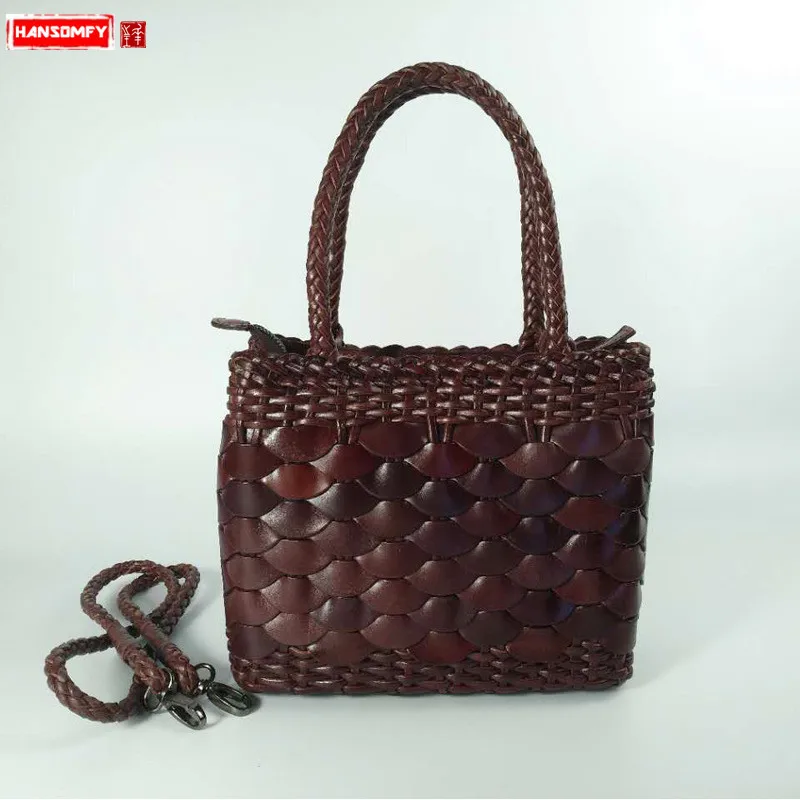 

New retro high-grade hand-woven women's handbags single shoulder diagonal cross-layer cowhide leather female messenger bags
