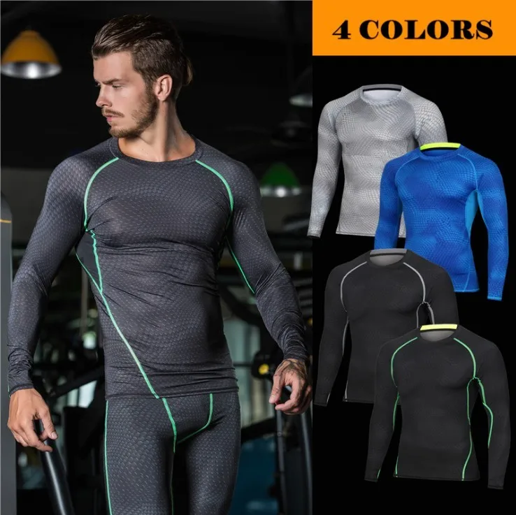 

Men Compression T-shirt Autumn and winter running tights training clothes shape fitness wear elastic quick-drying long sleeved