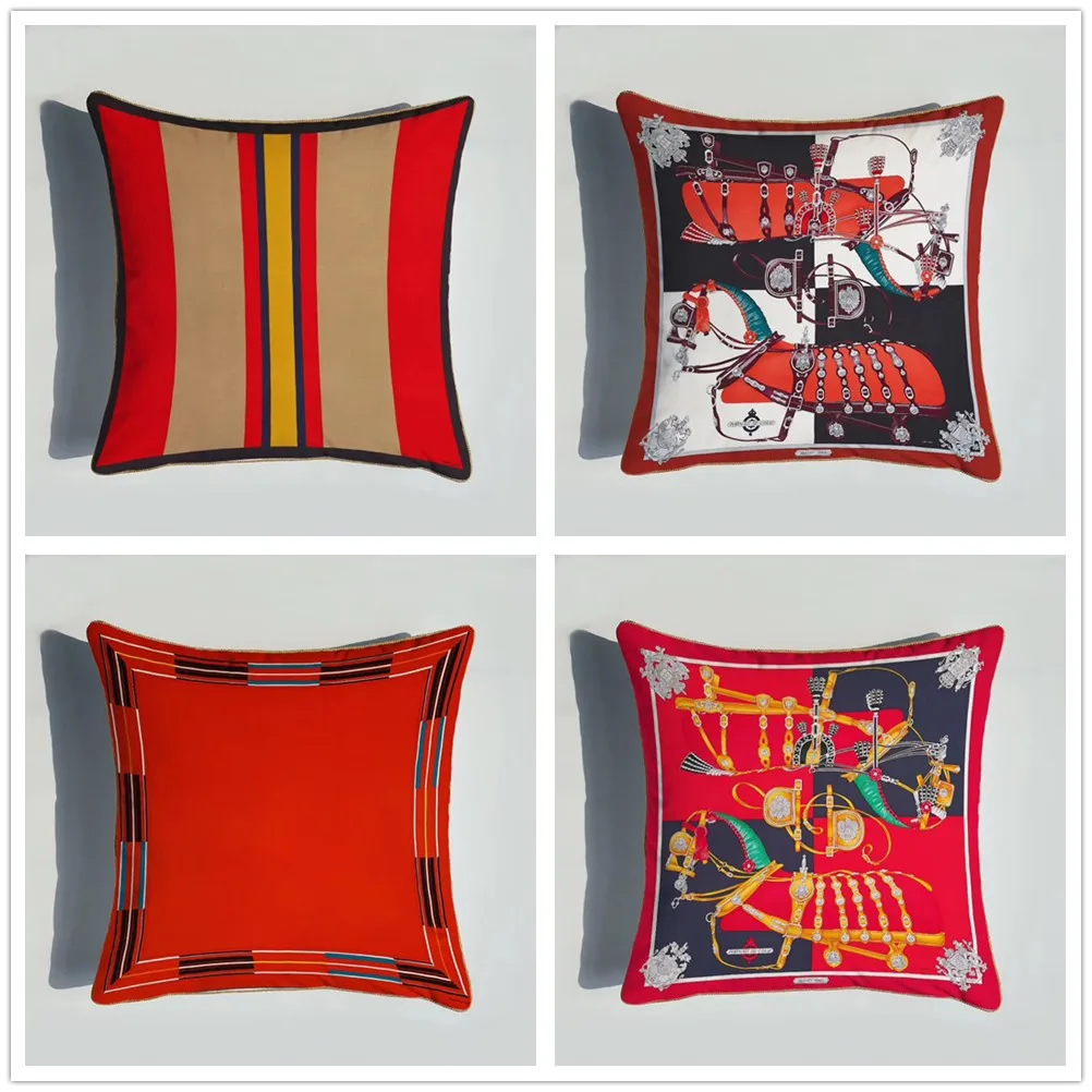 

Luxury Red Velvet Geometric Printed Cushion Cover Pillow Cover Hotel Living Room Pillow Case Home Decorative Sofa Throw Pillows