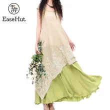 Винтажное женское платье Vestidos Лето ПовседнEEaseHut вырезом С Коротким Рукавом Цветочная Вышивка Длинное Платье Макси Плюс Размер S-5XL