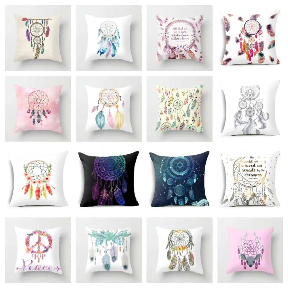 

ZENGIA Feather Dream Catcher Pattern Polyester Throw Pillow Cushion Cover Car Home Decoration Sofa Bed Decorative Pillowcase