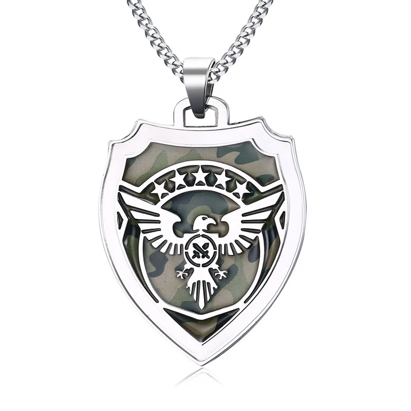 

Germany Eagle Emblen Pendant Necklace for Men Deutschland Coat of Arms Camouflage Enamel Shield Stainless Steel Vintage Jewelry
