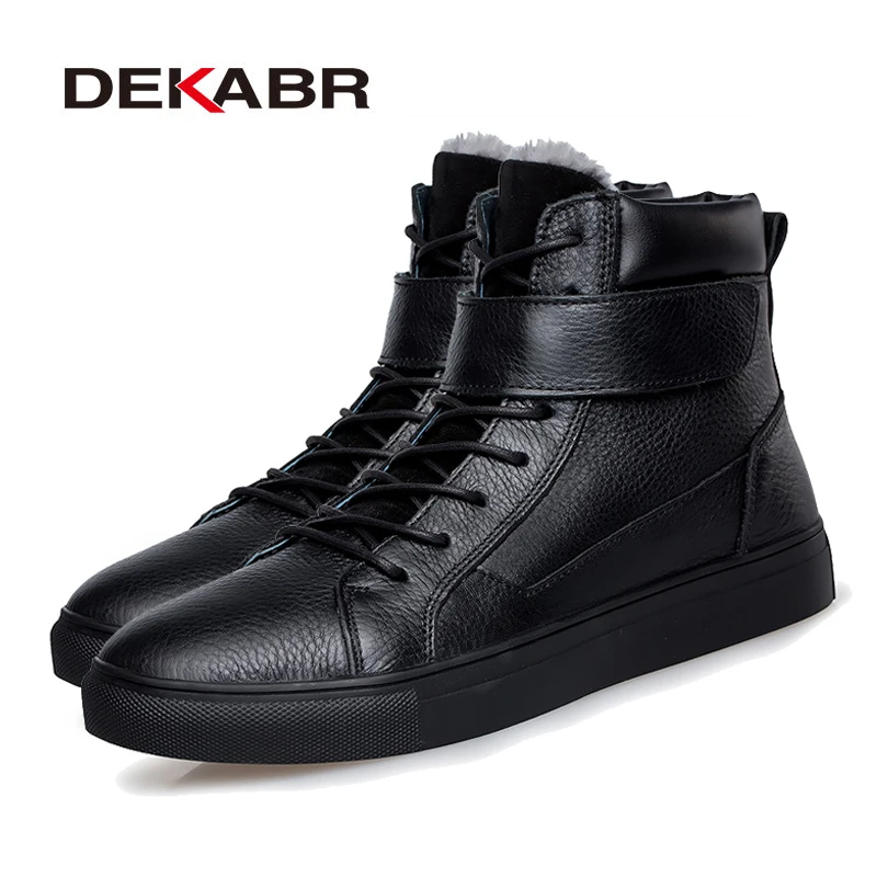 DEKABR/Брендовые мужские зимние плюшевые теплые зимние ботинки из натуральной кожи, мужские кроссовки на липучке, осенняя черная обувь размера плюс 36~ 48