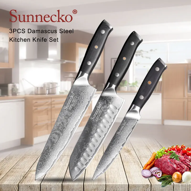 SUNNECKO 3 шт набор ножей Santoku кухонные ножи шеф повара японской дамасской VG10 Сталь G10