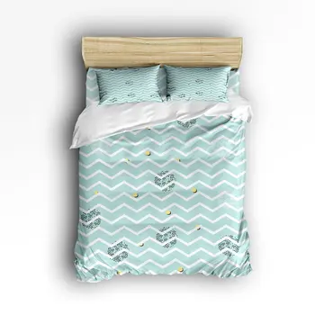 

Duvet Cover Set, Striped DecorBlue White Wave Lines Theme Print Bedding Set, 4 Pieces Bedding Sets