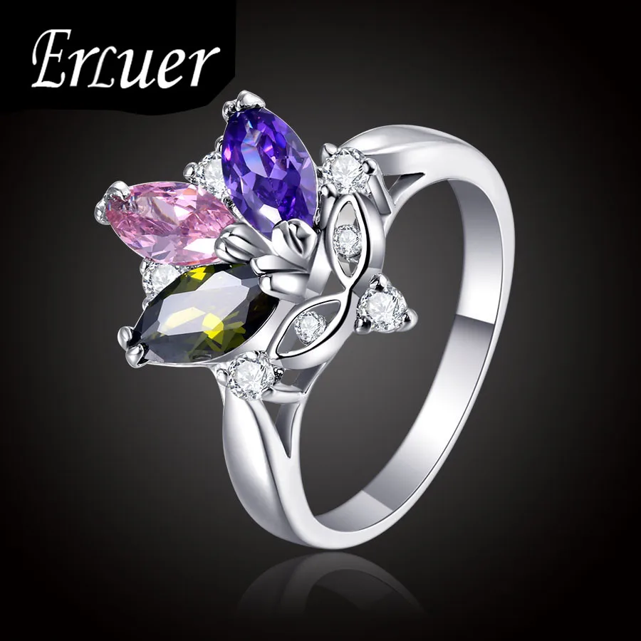 

Fashion Silver Plated rings For women engagement wedding party Bijoux crystal Colorful AAA Cubic zirconia Jewelry Aros Bague