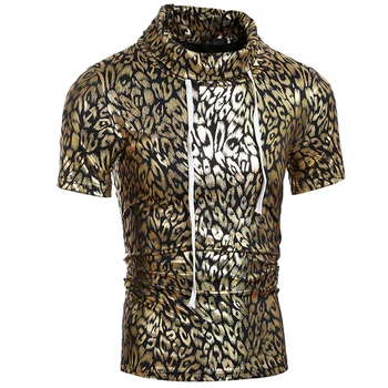 

2018 Stand collar Golden&silver printed Men's T shirts Bodybuilding Slim fit Males tees Short sleeve Summer Casual t-shirt MQ601