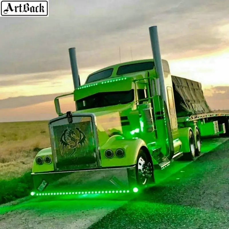 

ARTBACK 5d diy diamond painting big truck full square mosaic green car 3d diamond embroidery stickers handmade crafts