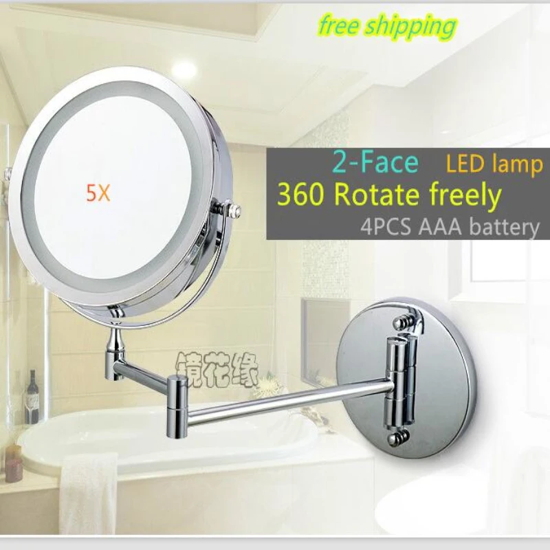 7 дюймов двойной удлинитель зеркало для ванной со светодиодный фонарь на батарейках 2-лицевая сторона стены подвесное зеркало для макияжа для ванной 5 крат